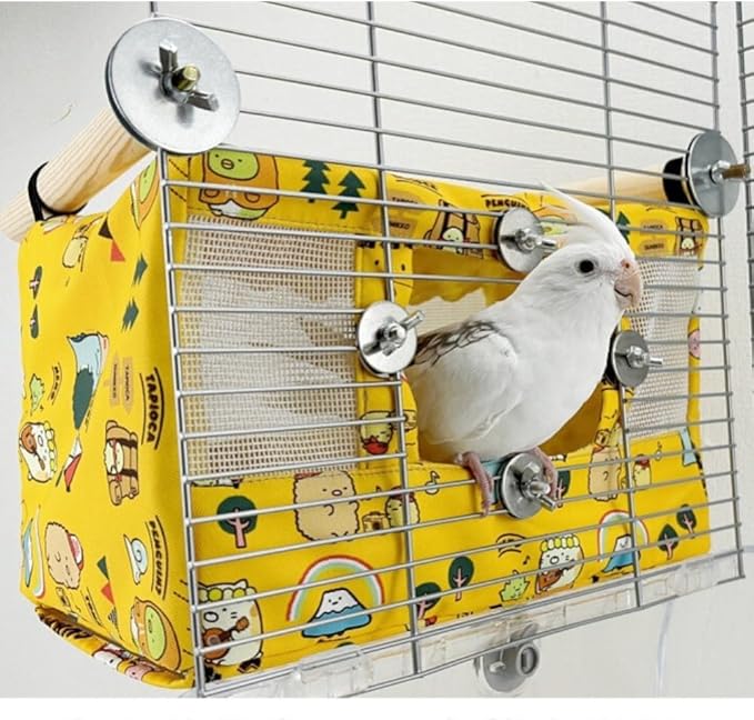 Large Spring Summer Breathable Bird Nest House, Bird Bed for Cage, Parrot Nest Snuggle Shed Hut for Four Seasons, Easy to Install for Quaker Lovebirds (Medium,Yellow)