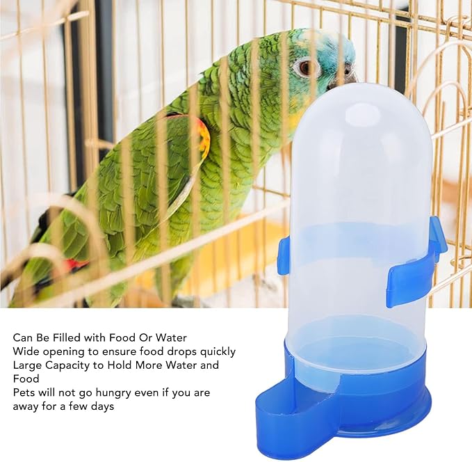 Pssopp Automatic Bird Feeder & Water Dispenser, Clear Bird Food Seed Dispenser, Hanging Cage Feeder, 800ml, Blue, Plastic, Adult, Modern, Medium Breeds, Outdoor, Multiple Pets