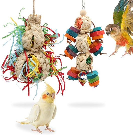 Wontee Bird Toys Colorful Shredding Crinkles Foraging Toys 2 Pack Chew Toys for Cockatiels Conures Parakeets Budgies Senegal (2 Pack-B)