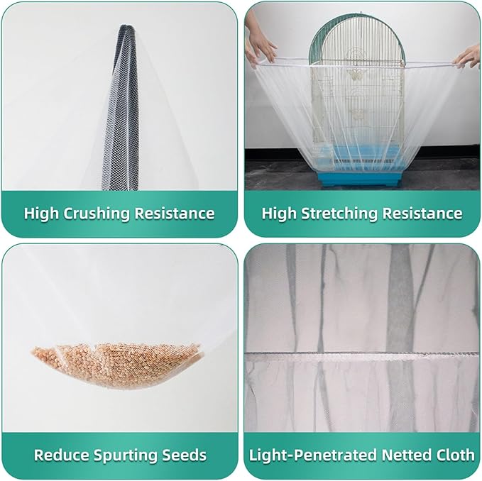 Bird Cage Seed Catcher, Seed Catcher Guard Net Cover, Parrot Nylon Mesh Net Cover, Universal Soft Airy Cage Net Stretchy Skirt for Round Square Cages (Solid-White, 15.7" x87")