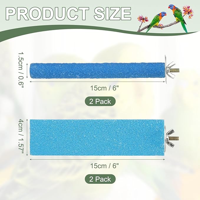 Bird Perch Stand, Wooden Parrot Perch Stand Toy, Paw Grinding Stick, Bird Cage Accessories, 6 x 1.57in (Blue, 2 Pcs) Birds Toys Intended for Cage/Parakeets/Conure/Budgie