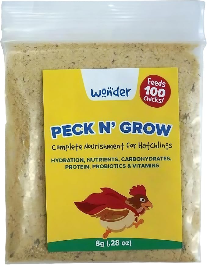 Stromberg's Peck n' Grow, Balanced Hatchling Nutrition Supplement with Probiotics and Essential Vitamins, Instinct-Promoting Chick Starter Formula for Strong Early Growth, 0.28 oz Pack for 100 Chicks