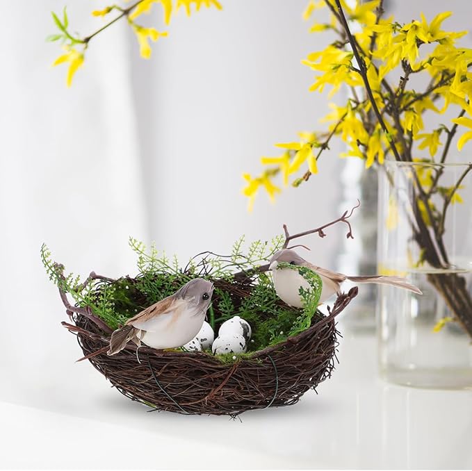 DOITOOL Bird Nest with Eggs for Easter Decoration, 6 Inch Artificial Rattan Nesting for Crafts, Spring Garden Decoration, Fake Birds Nest Decorative Ornament for Home Patio DIY Floral Centerpiece