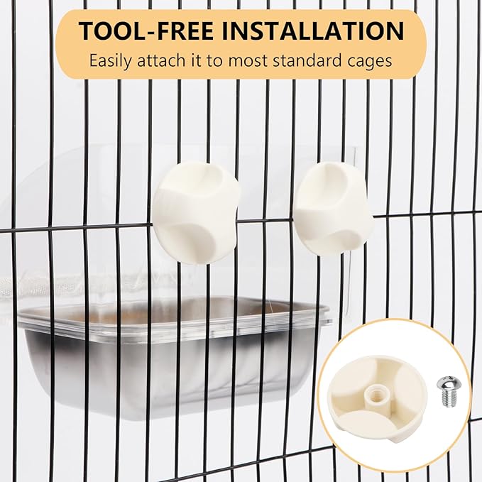Hypeety Transparent Bird Feeder No Mess Parakeet Feeder for Cage Clear Bird Cage Feeders with Anti-Slip Perch Stainless Steel Food Bowl for Parakeets Parrots Budgies Lovebirds Cockatiels Conures