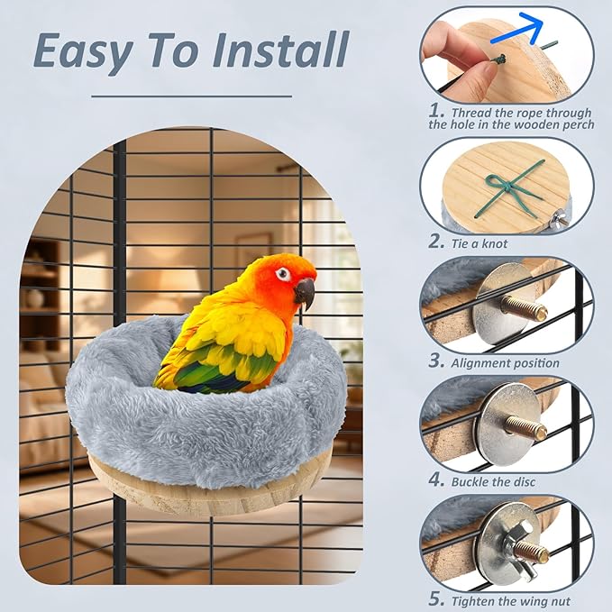 DBNESS Medium Bird Nest for Cage, Removable Plush Parrot Hammock Warm Resting Perch Platform for Budgies Cockatiel Conure Parakeet Hamster Washable Breeding Sleeping Lay Eggs Nesting (Grey, M)