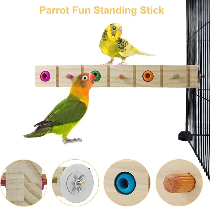 Parrot Bird Wood Perch Platform Corner Stand Shelf for Birds Budgie Parakeet Cockatiel Conure Cockatoo Macaw（F）