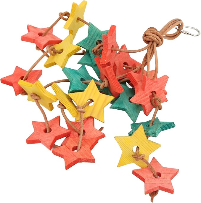 Shanrya Parrot Wooden Bite Toy, Bite Reducing Stress Wood Star Bird Chew Toy for Cockatiel for Parakeet for Bird Exercise Color