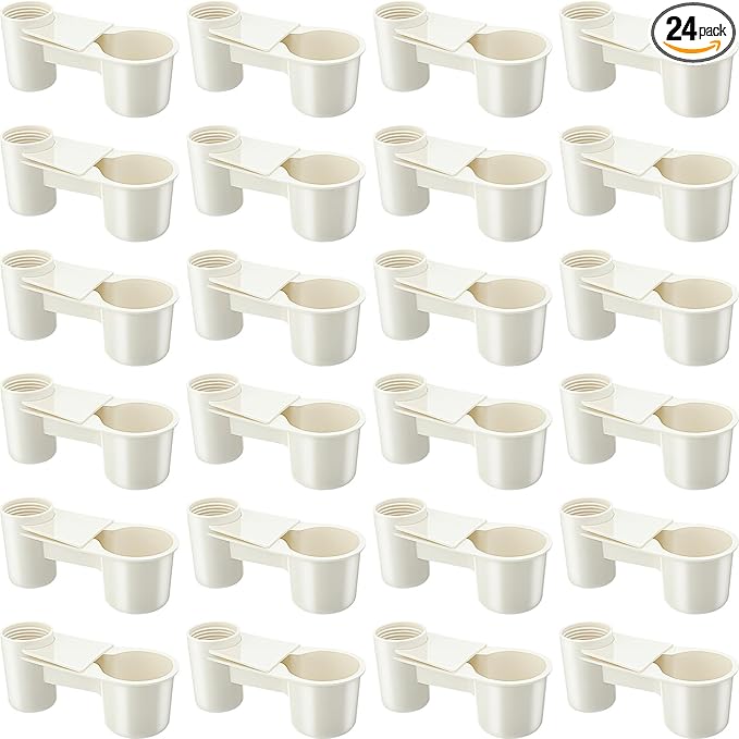 LemonRoad 24 Pcs Bird Drinker Feeder Cups Plastic Water Bottle Cup for Cage Ideal for Pigeon Bottle Chicken Quail Poultry Waterer Accessories (White)