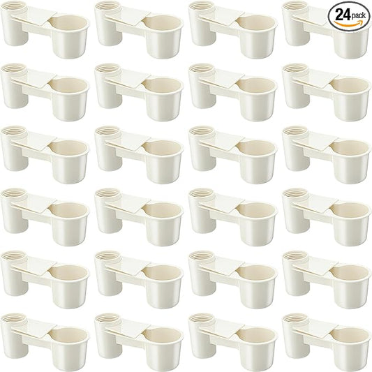 LemonRoad 24 Pcs Bird Drinker Feeder Cups Plastic Water Bottle Cup for Cage Ideal for Pigeon Bottle Chicken Quail Poultry Waterer Accessories (White)