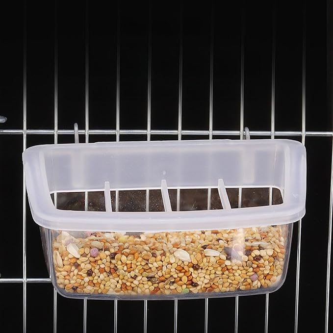 2Pcs Transparent Hanging Bird Cage Feeders & Food Bowls for Parrots and Parakeets, Splash-Proof Design, Easy Install with Hook for Cage