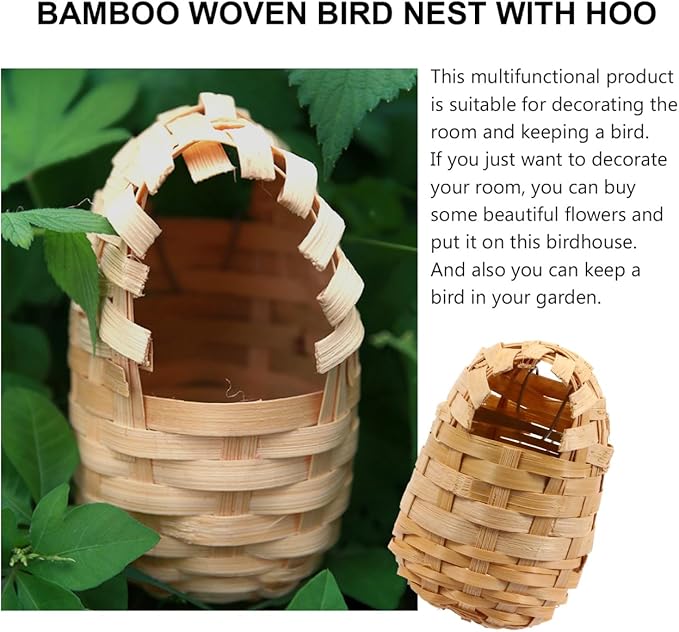 Milisten 6Pcs Handmade Bamboo Bird Nests with Hooks for Outdoor Bird Roosting Houses Winter Shelter and Garden Decoration