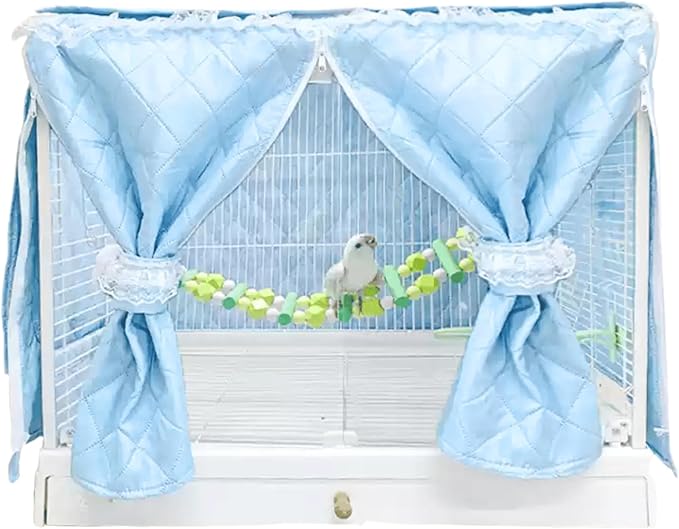 Bird Cage Cover Good Night Blackout Warm Lightweight Small Animal Cages Cover Pet Removable Durable Protector (Blue,L)