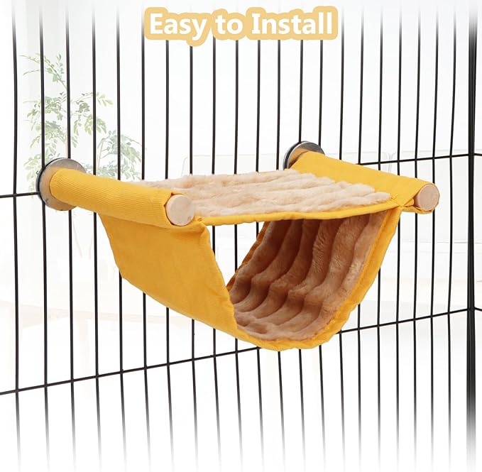 Wontee Hamster Plush Hammock Bird Hanging Bed Nest for Rat Squirrel Chinchilla Gerbil Guinea Pig Small Parrot Budgie Parakeet Lovebird Canary (S, Yellow)