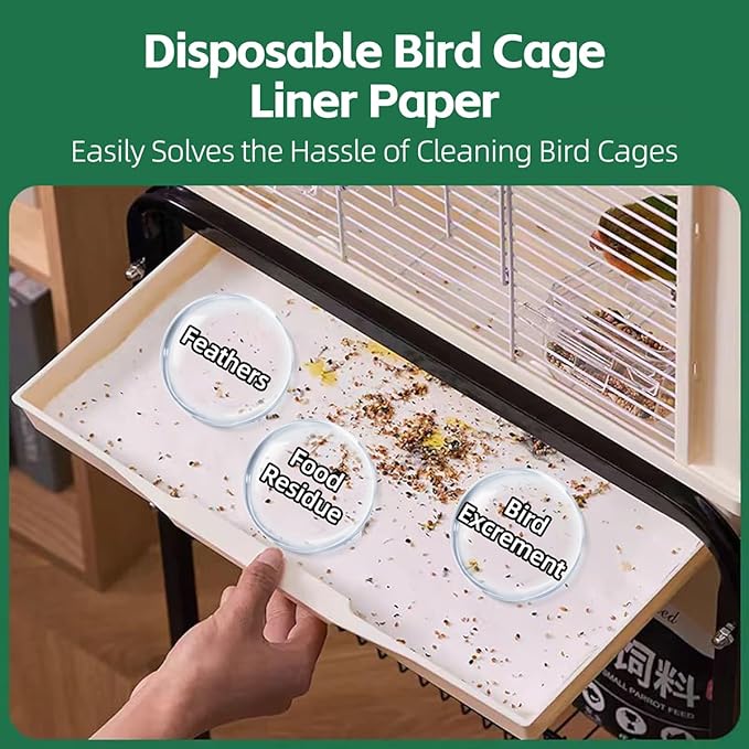 MANON ROSA Bird Cage Liner Papers,100pcs Disposable Non-Woven Parrort Cage Liner, Precut Absorbent Leakproof Bird Carrier Cleaning Birdcage Accessories (Rectangular (15.7''L×16.5''W))