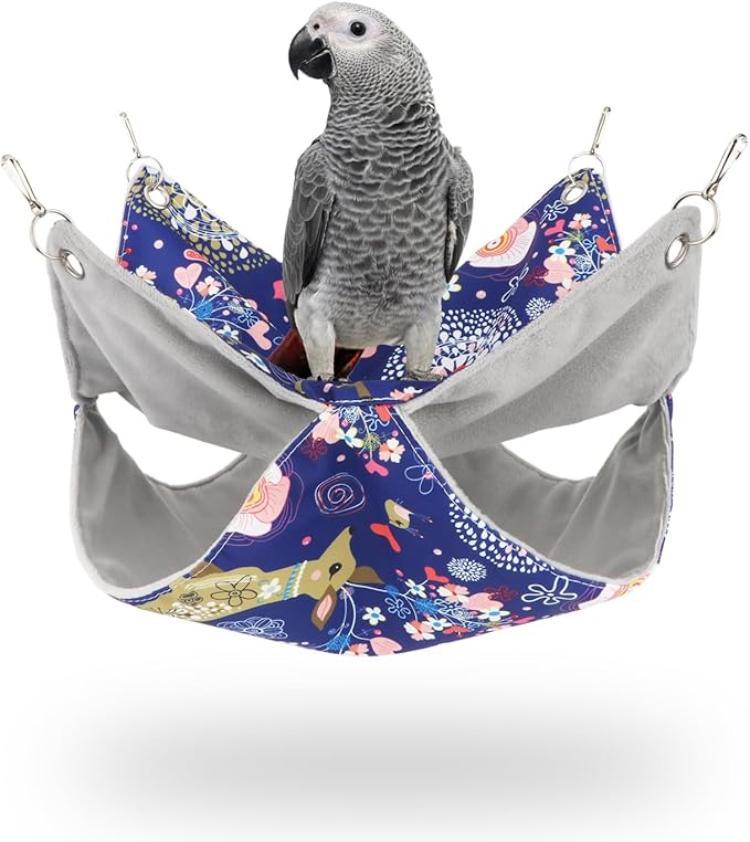 Wontee Bird Double Hammock Warm Nest Bed for Parrot Budgie Parakeet Cockatiel Conure Lovebird Hamster Rat Mice Chinchinlla (L)