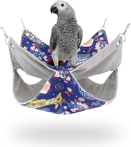 Wontee Bird Double Hammock Warm Nest Bed for Parrot Budgie Parakeet Cockatiel Conure Lovebird Hamster Rat Mice Chinchinlla (L)