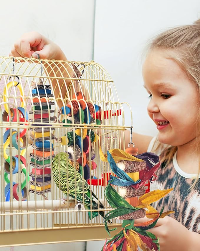 Bissap 4 PCS Bird Chew Toys, Multicolored Bagel Cascade Bird Parrot Toy Biting Paper Cardboard Olympic Rings Conures Toys for Amazon Cockatiels Cockatoos Macaws and Similar Sized Pet Birds