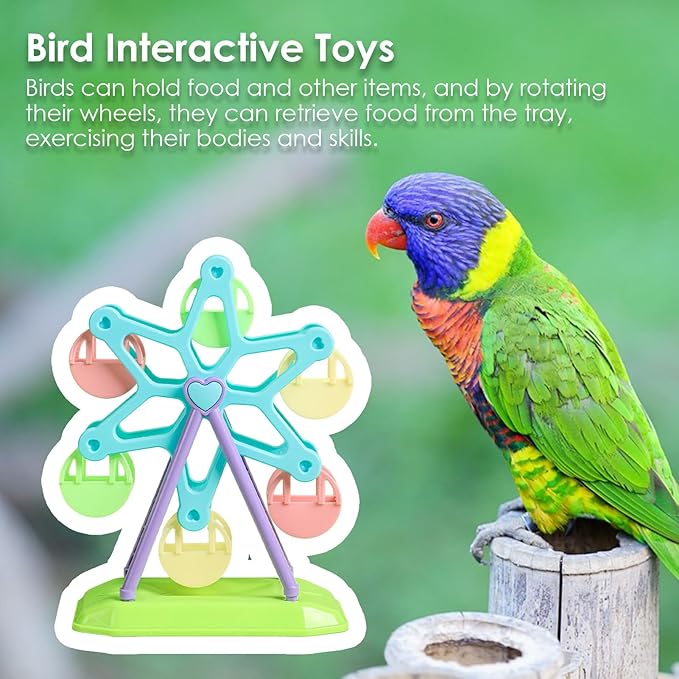 Parakeet Feeder, Bird Ferris Wheel Toy, Bird Toys for Parrots, Rotating Perch Foraging Interactive Feeder for Brain Game Smaller Bird