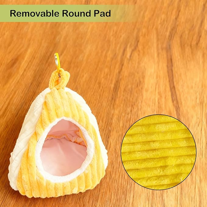 Bird Hanging Hammock Nest Parrot with Soft Plush Hanging Hammock & Hut Tent for Cage Winter Bird Hideaway Hut for Cockatiels Budgies Parakeets Lovebirds Conures Hamsters (Yellowish-White S)