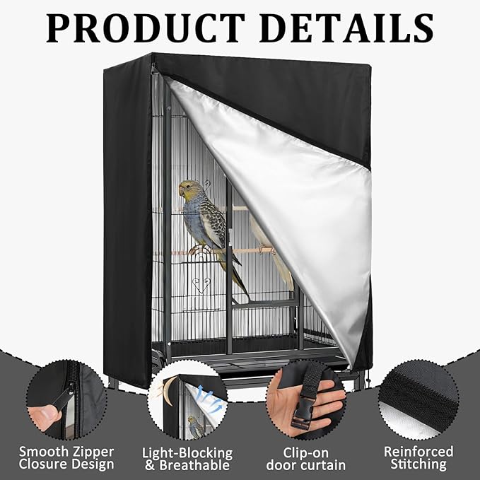 Bird Cage Cover 35"x25"x47" Heavy Duty Waterproof Bird cage Covers for Night, Zipper Panel Blackout Birdcage, Good Night Enclosure for Parakeet, Parrot, Cockatiel and More Finches