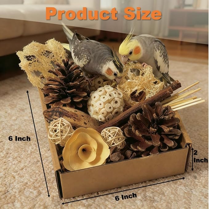 Bird Toys - Sola Ball Foraging Box, 10 Natural Ingredients | Chewing and Shredding Parrot Toys | Ideal for Parakeets/Cockatiels/Conures/Lovebirds and Small to Medium Birds
