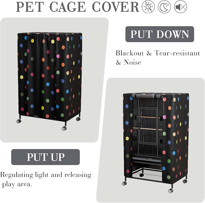 Tchvt Nighttime Bird Cage Covers with Zipper Panel Blackout Birdcage for Winter Universal Breathable Large Good Night Enclosure for Bird (Polka Dot, 38x24x48 inch)