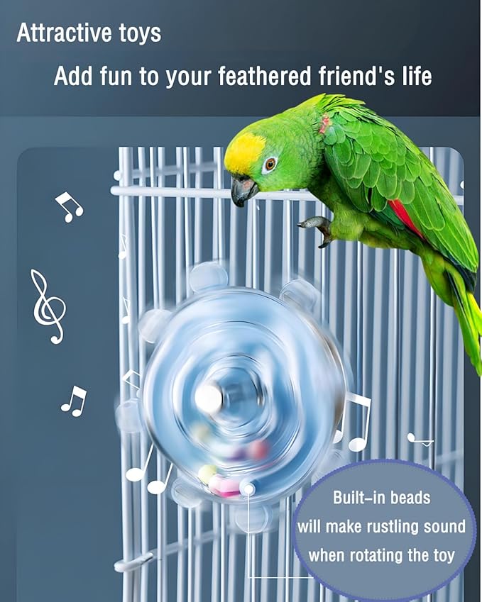 Conure Toys, 3PCS Bird Rotating Wheel Toy Cockatiel Spinning Rattle Toys Parrot Cage Accessories for Small-Medium Birds, Blue/Yellow/Pink