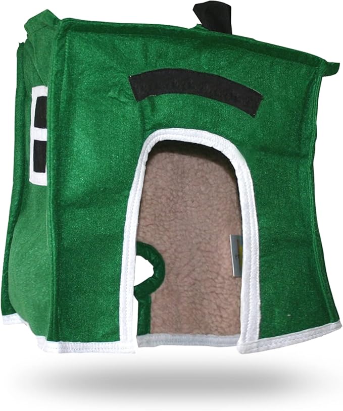 Crazy K Farm - Avian Haven Bird Hut, Comfy Bird Snuggle Hut, Plush Pet Bird Hut for Sleeping and Snuggling, Hanging Bird Cage Hut with Sherpa, Cozy Bird Cage Accessories, Extra Large, Green