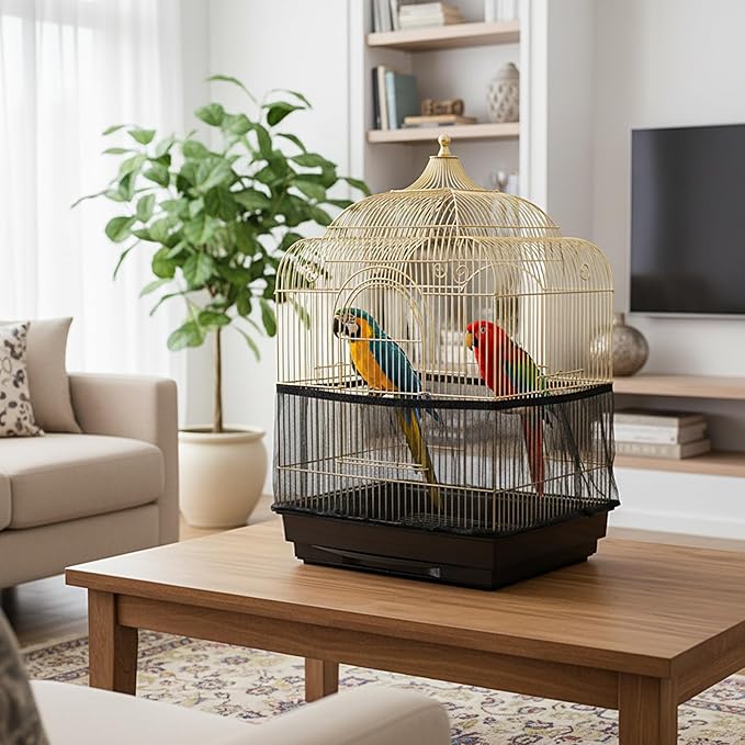 2 Pcs Bird Cage Seed Catcher, Elasticity Bird Cage Cover Seed Catcher Guard Birdscage Net Skirt Netting for Parrot Parakeet, Black