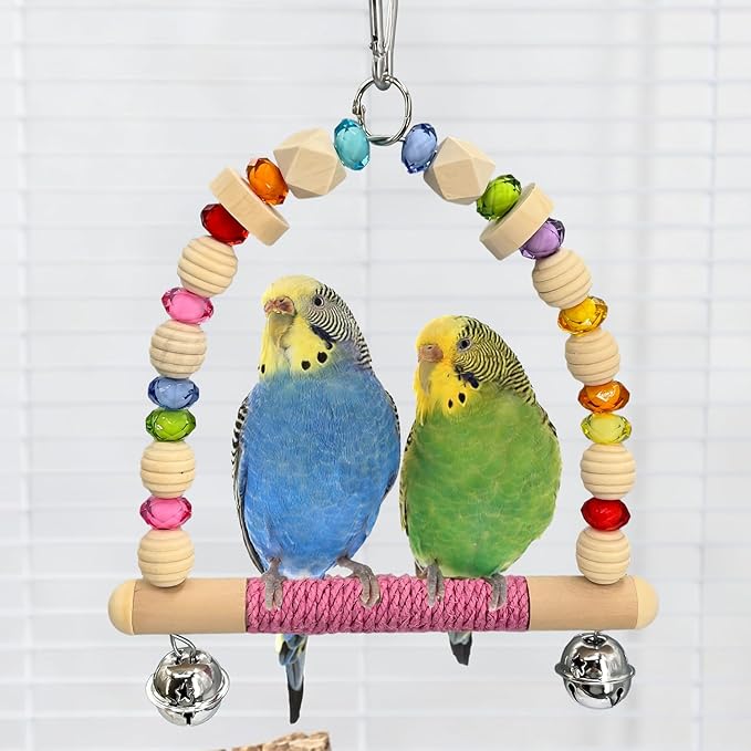 Bird Swings Toys for Parrot Parakeets – Natural Hanging Chew Toy for Conures, Budgerigars, Finches, Lovebirds, Parrots and Small Moderate-Sized Birds