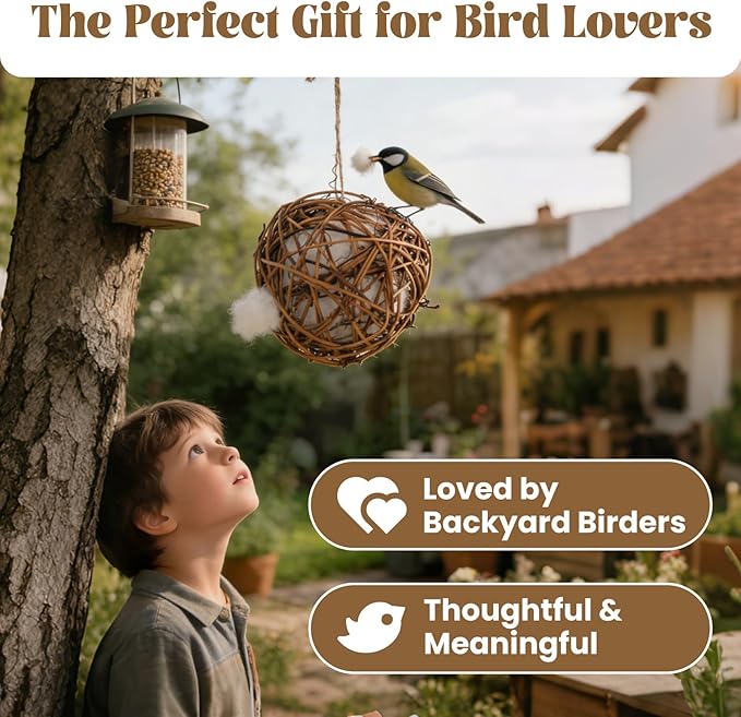 Bird Nesting Material, Hummingbird Nesters Natural Nesting Material Holder for Wild Birds, Gifts for Bird Lovers (3 Balls)