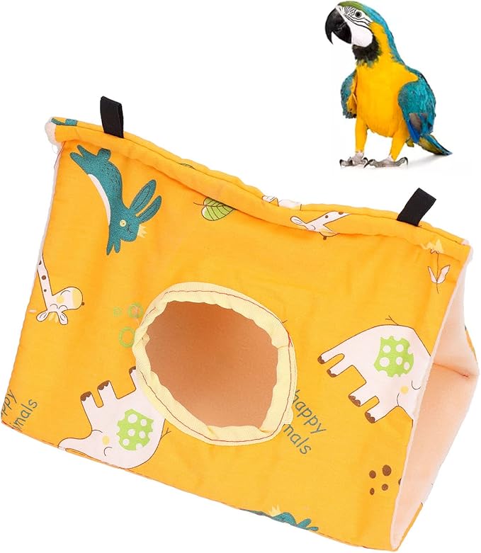 Bird Nest Snuggle Hut with 2 Hooks - Flannel Hanging Bed Tent for Parrots, Hamsters, Squirrels, Chinchillas | Soft Cave House for Small Pets (8.7"x5.9"x5.9")