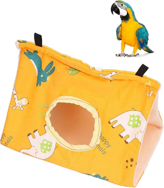 Bird Nest Snuggle Hut with 2 Hooks - Flannel Hanging Bed Tent for Parrots, Hamsters, Squirrels, Chinchillas | Soft Cave House for Small Pets (8.7"x5.9"x5.9")