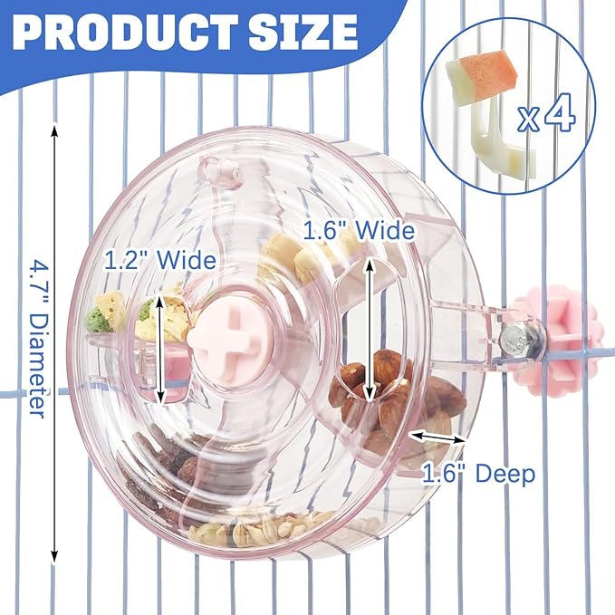 BNOSDM Bird Foraging Toy Creative Feeder Systems with Seed Food Rotating Wheel for Enrichment & Training Parrot Puzzle Toys Ideal for Small and Medium Cockatiel Parakeet Conure(Pink)