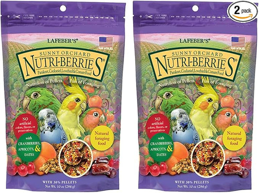 LAFEBER'S Sunny Orchard Nutri-Berries Pet Bird Food, Made with Non-GMO and Human-Grade Ingredients, for Cockatiels Conures Parakeets (Budgies) Lovebirds (Sunny Orchard 10 oz Pack of 2)