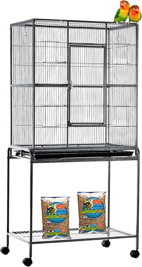 Extra Large 64" Deluxe Breeding Breeder Rolling Flight Cage Tight 1/2-inch Bar Spacing Side Nesting Door for Canary Parakeet Cockatiel Lovebird Finch with Removable Rolling Stand