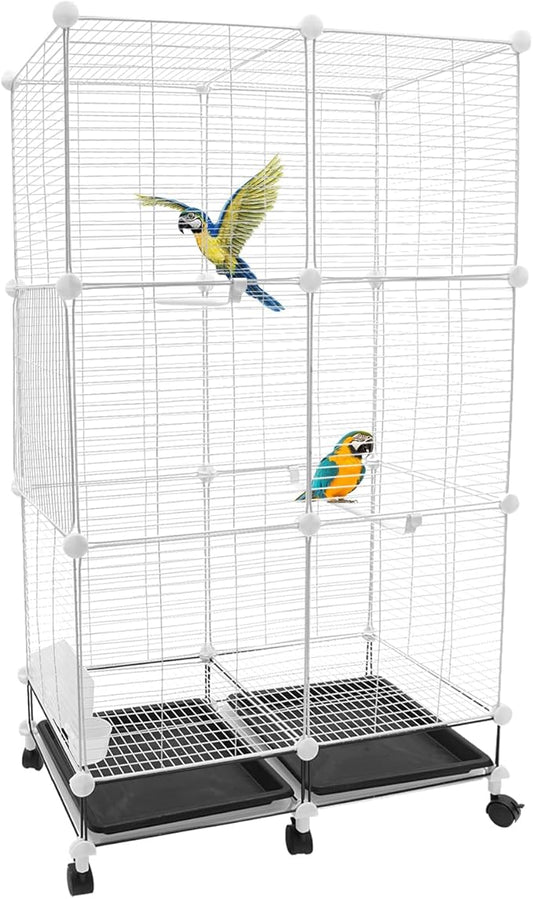 49-inch Large Bird Cage with Wheels for Parrots and Small Birds – 3-Tier Metal Parakeet Cage with Stand, Lockable Door, Removable Tray – Indoor Outdoor Rolling Birdcage for Home or Garden