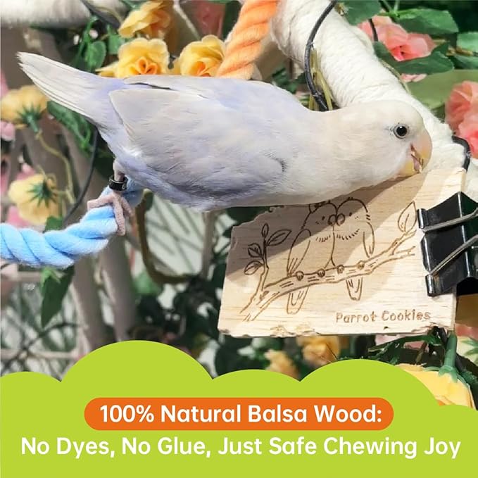 Natural Balsa Wood Bird Chew Toys,30 Pack Soft Wooden Slices with Cute Prints, Safe Shredding & Foraging Toys for Budgies, Parakeets, Lovebirds, Cockatiels and Small Birds