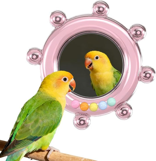 Bird Mirror Toys for Cage,Parakeet Rotating Sound Wheel Toy,Budgie Training Colorful Interactive Chew Toys for Canaries Lovebirds Conures Cockatiels cage Accessories (1, Pink)