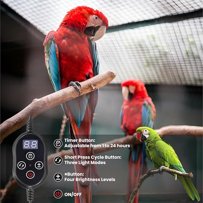 UVB 2.4 Bird Cage Light, Full Spectrum Light for Birds, Dimmable LED Bird Light Fixture with Chew-Proof Cord, Plug and Controller, Bird Cage Accessories for Captive Birds Parrots