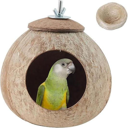 Coconut Bird Nest for Cage Natural Coconut Shell Birds House Parakeet Small Coconut Hide Breeding Hut Bird Cage Accessories for Parrot Lovebirds Budgies Cockatiel Conure Finch Canary