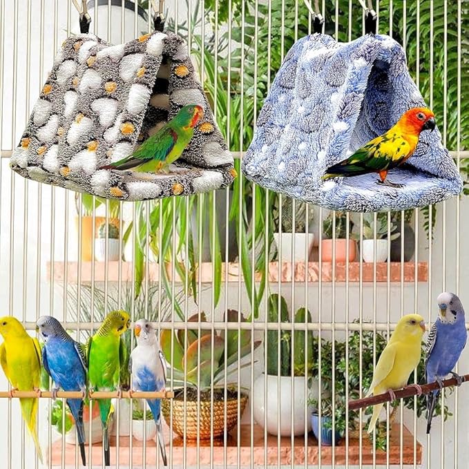 2 Pack Bird Nest Plush Snuggle Bird Hammock Hanging Bird Cave Parrot Sleeping Bed Shed Hut Hanging Tent for Budgie Finch Parakeet Cockatiel Cockatoo Lovebird-Loving Heart (Brown&Purple)