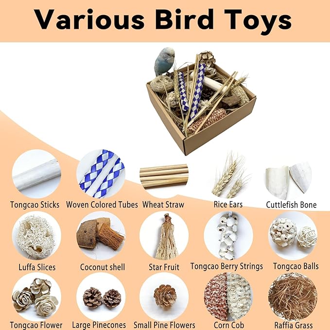 Bird Foraging Toys Parrot Chew Shredding Toys Bird Foraging Box for Parakeets Cockatiels Conures Lovebirds and Small to Medium Birds (Burlywood)