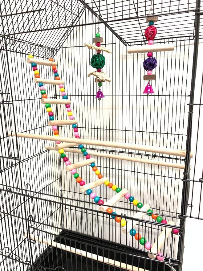 Mcage Large Dome Roof Top Flight Parrot Bird Cage with Toy Ladder Rolling Stand for Cockatiel Parakeet Conure Lovebird Budgie Parrotlet Finch Canary Small Parrot