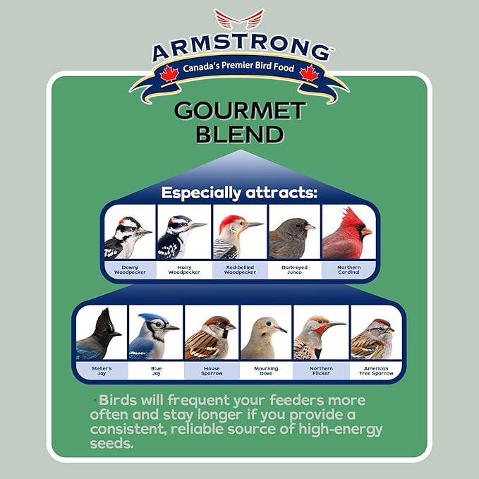Armstrong Bird Food Gourmet Blend, 33 Pounds - with White & Red Millet, Cut Corn, Wheat, Black Oil Sunflower, Striped Sunflower, Peanuts & Safflower for Blue Jays and Northern Cardinals