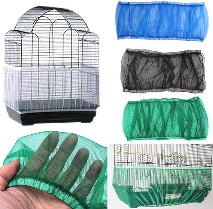 POPETPOP Mesh Bird Cage Skirt - Bird Cage Seed Catcher Net Birdcage Cover - Breathable Bird Cage Cover Shell Skirt for Small Medium and Large Birds - Size L (White)
