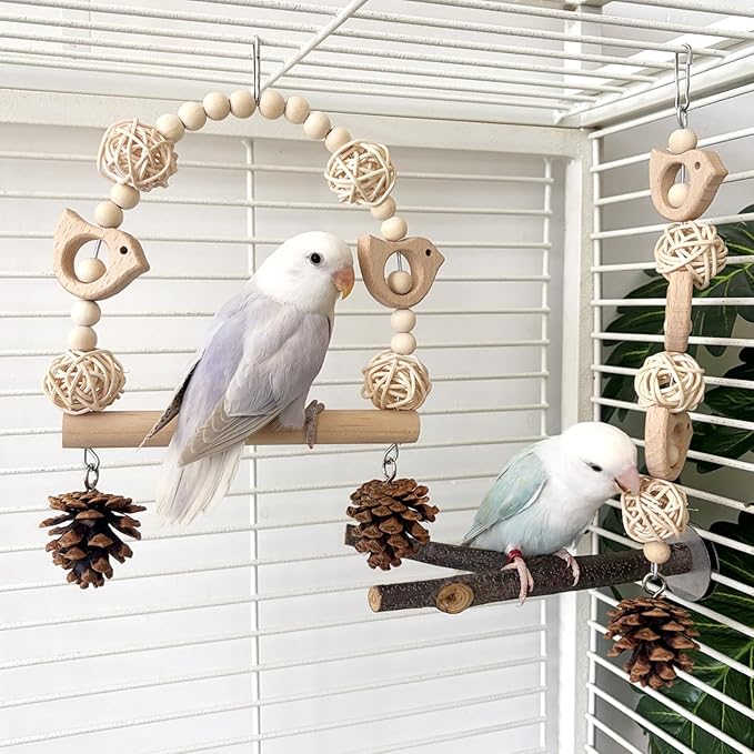 Bird Swing Bird Toys Parrot Toys Parakeet Toys Bird Cage Accessories for Budgerigar, Parakeet, Conure, Cockatiel, Mynah, Love Birds, Finches (A)