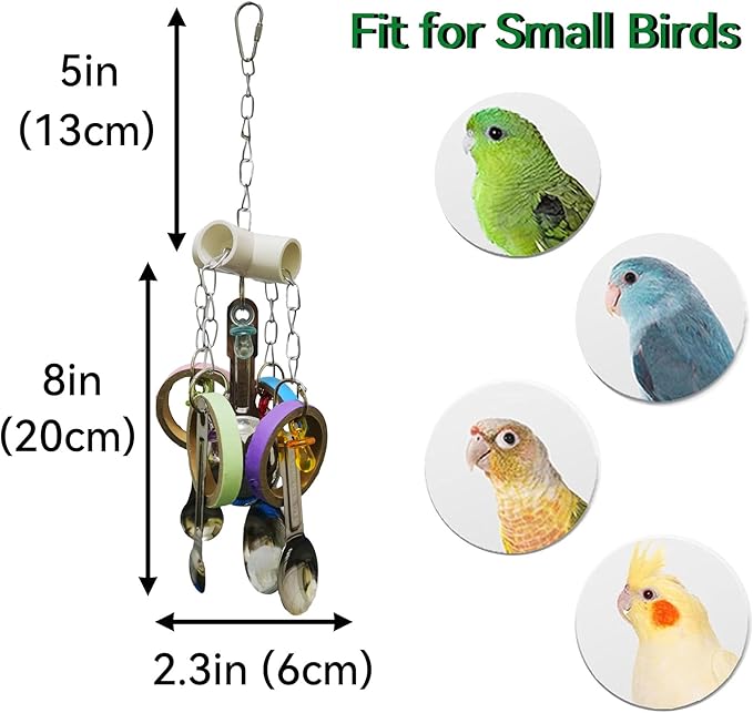 JSLZF Bird Chew Toy for Parrot Durable Scoop and Cardboard Bagel Cockatiel Stainless Steel Spoon Ring Toy Conure Cage Hanging Toy for Lovebirds, Parakeet