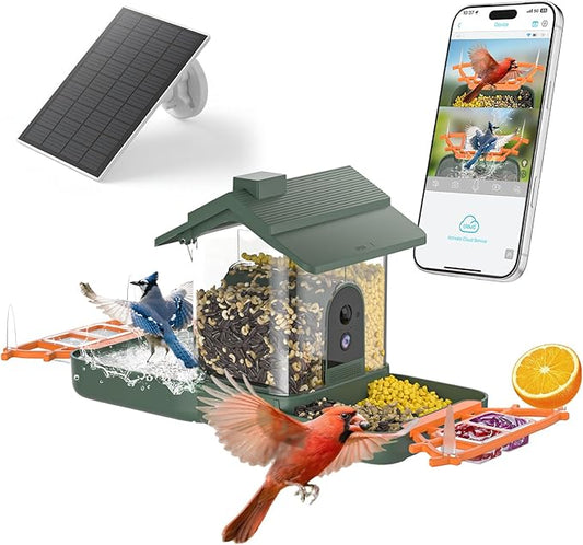 Bird Feeder with Camera and Bird Bath for Outdoors, Dual-Lens 2K HD Video with AI Identification, Solar Powered, Instant Alerts, IP66 Weatherproof