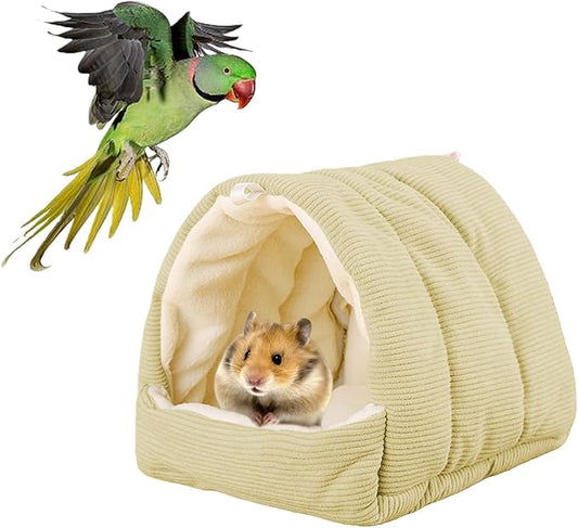Winter Warm Bird Nest Bed, Plush Hanging Bird Bed for Cage, Plush Hut Tent, Hideaway Sleeping Nest for Budgies, Parakeets, Cockatiels, Conures (Green, M)